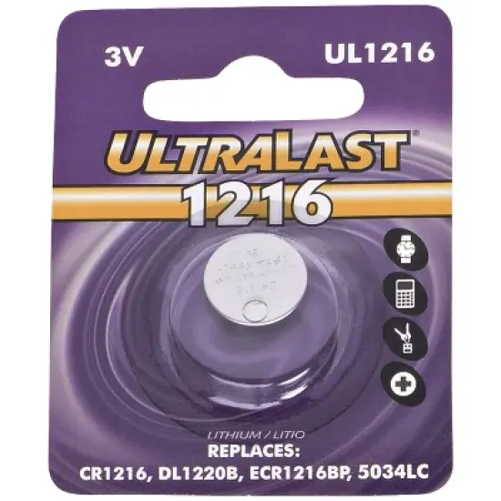 Ultralast&reg; UL1216 CR1216 Lithium Coin Cell Battery in Silver image {1}