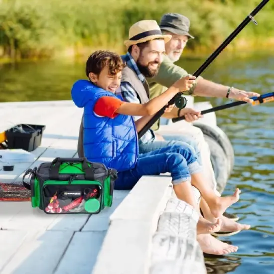 Tackle Bag for Fishing - Soft Sided Tackle Box & Accessory Pack - Shoulder Strap and All-Weather Water-Resistant Canvas by Leisure Sports (Green) image {4}
