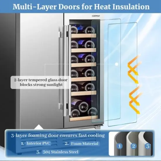 Costway 2-in-1 Beverage and  Cooler Free-standing & Built-in Dual Zones  Fridge image {7}
