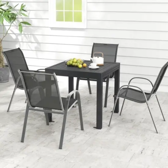 Tangkula 5 PCS Outdoor Dining Table Set w/ Extendable Aluminum Table & 4 Stackable Chairs image {1}