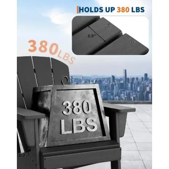 Modern Oversized HDPE Adirondack Chair Poly Lumber Firepit Chair Wood Grain Texture Ergonomic 380LB image {2}