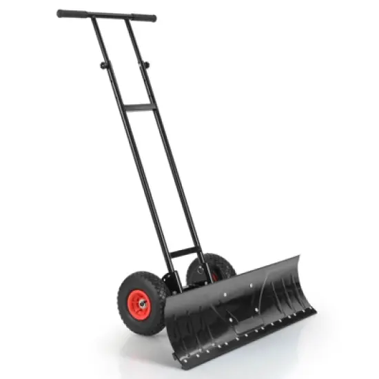 Costway 36" Snow Shovel Pusher with 10" Inflatable Wheels Adjustable Handle & Head Black image {10}