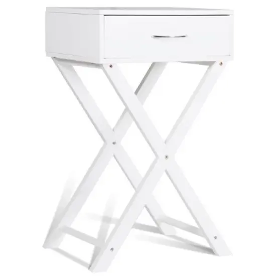 Costway Nightstand X-Shape Drawer Accent side End Table Modern Home Furniture White image {8}
