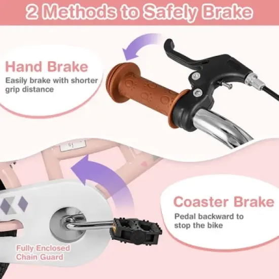 Costway 12"/14"/16"/18" Kids Bike with Height Adjustable Handlebar Seat Basket Bell Training Wheels Yellow/Green/Pink image {6}