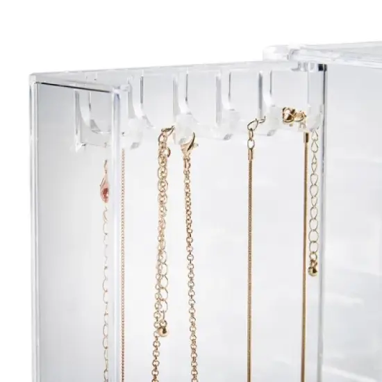 OnDisplay Clear Acrylic Jewelry Organizer Box with 6 Drawers and Side Hooks &ndash; Makeup, Necklace, and Accessory Storage for Dresser or Vanity image {4}