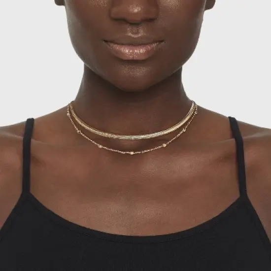 Herringbone and Ball Chain Necklace 2pc - A New Day&trade; Metallic Gold image {1}