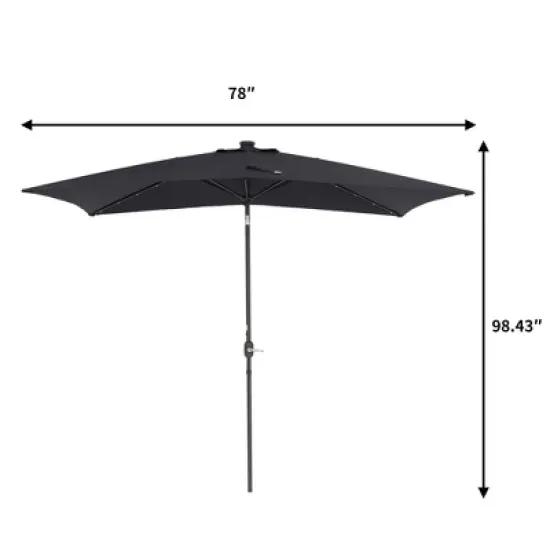 10' x 6.5' Solar LED Patio Umbrella with Tilt and Crank Lift Black - Wellfor image {8}