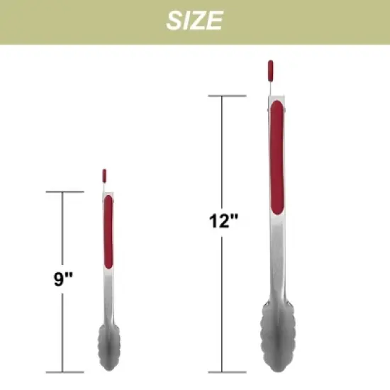 Unique Bargains Silicone Handle Stainless Steel BBQ Non-stick Locking Tongs Burgundy 9"&12" 2 Pcs image {2}