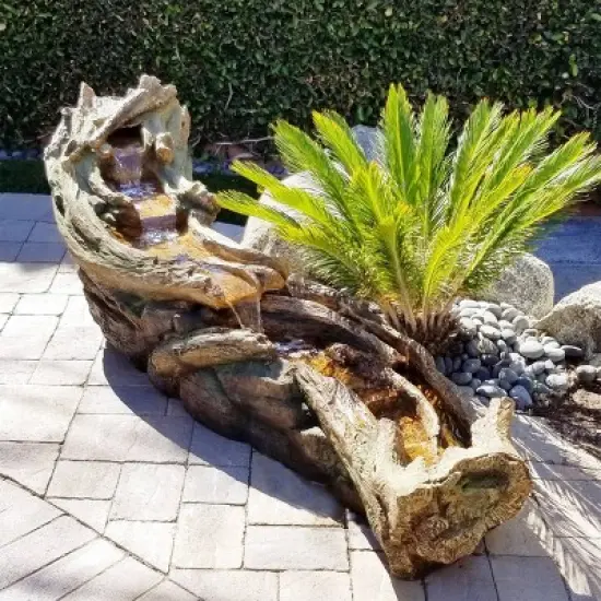 26" Tiered Wood River Stream Fountain with LED Lights Gray/White - Alpine Corporation image {1}