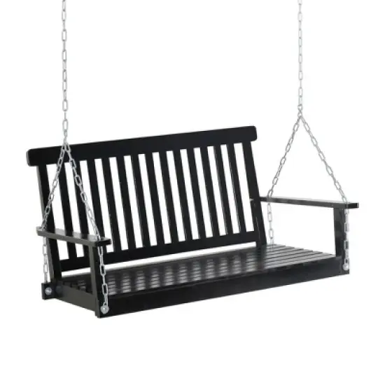 PAGED 2-Person Porch Swing with Slatted Build and Chains,Modern Bench Swing for Patio Backyard,Garden image {1}