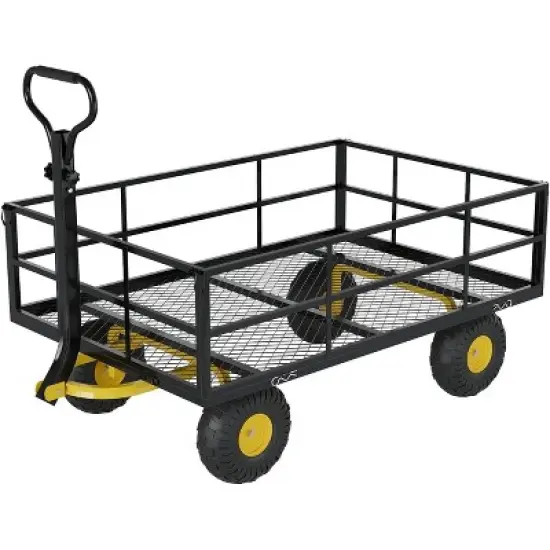 Heavy Duty Garden Wagon Cart with 10" All-Terrain Tires, 2-in-1 Convertible Steel Utility Cart Removable Mesh Sides, 180&deg; Swivel Handle for Yard/Lawn image {7}