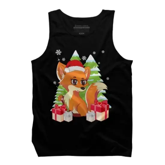 Men's Design By Humans Fox Santa Hat Christmas T Shirt By thebeardstudio Tank Top image {4}