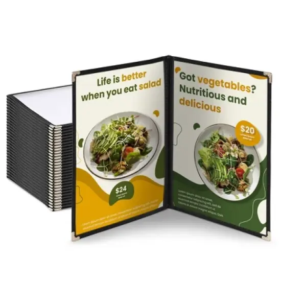 WeChef 30 Pack Menu Cover 8.5 x 11" Letter Double Fold 2 Page 4 View Restaurant Black Trim image {9}