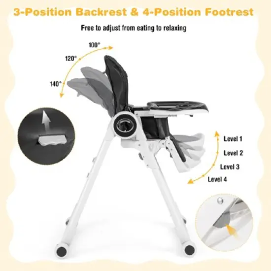 Infans Baby High Chair Foldable Feeding Chair w/ 4 Lockable Wheels image {5}