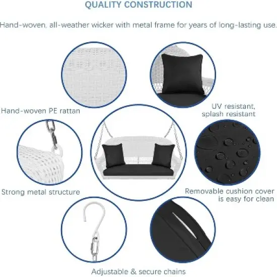 HomeStock White Wicker Porch Swing image {8}