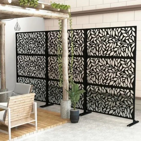 Lirago Black 72 in. Galvanized Metal Outdoor Privacy Screens Garden Outdoor Fence image {3}