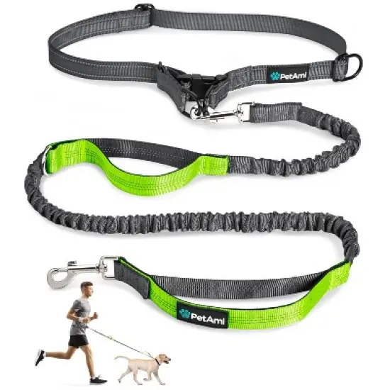 PetAmi Heavy Duty Hands-Free Waist Leash for Dog Walking Jogging Hiking, Bungee Belt with Padded Dual Handle for All Size Pet up to 150 lbs image {5}