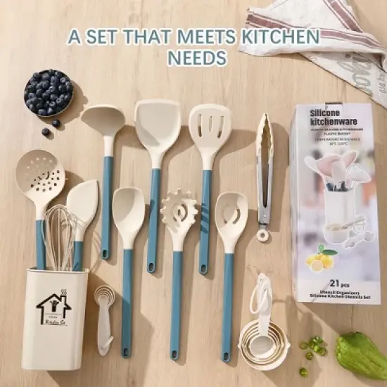 SUGIFT Ultimate 21-Piece Silicone Kitchen Utensil Set with Space-Saving Holder and Heat-Resistant Design image {3}