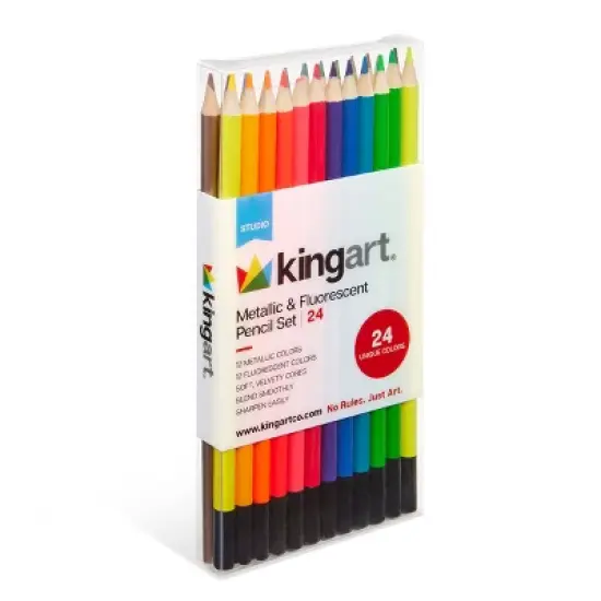 KINGART Colored Pencil Set, 24 Metallic & Neon Colors image {3}
