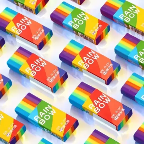 HTUTWOO 20-Pack Rainbow 2b Pencil Erasers Soft Pvc Material Non-Feathered Stationery For Writing Drawing Office Study Supplies image {5}