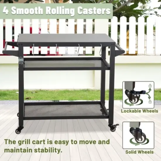CLIHOME Outdoor 3-Shelf Grill Table,Stainless Steel Grill Cart Outdoor with Wheels image {4}