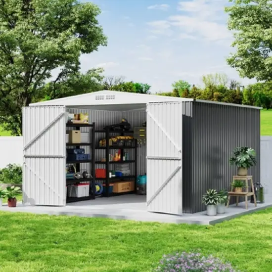 Large Outdoor Storage Shed 8x7 Ft Heavy Duty Metal Shed with Lockable Doors, Weather Resistant & Easy to Assemble for Garden Backyard image {7}