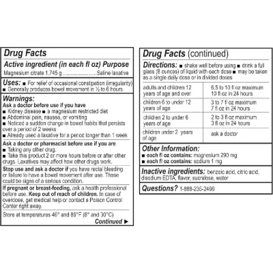 Be Health Magnesium Citrate Saline Laxative Lemon Flavor, 10 Oz, CASE OF 12 image {2}