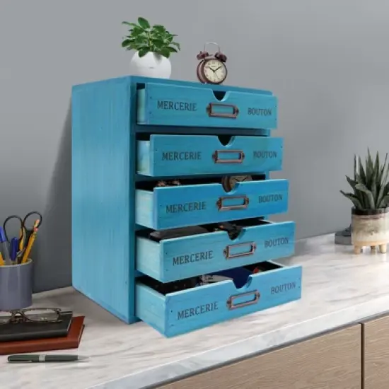 YIYIBYUS 5-Tier Drawer Cabinet, Desk Organizer Box, Blue image {2}