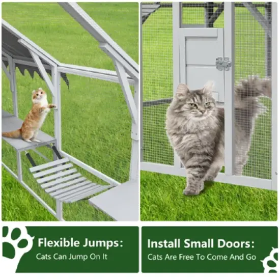 Outdoor Cat House Catio Enclosure, 110'' Cat Cage Condo Indoor Playpen with 2 Bridges, 2 Sleeping Houses and 7 Catwalks for Indoor Outdoor image {2}