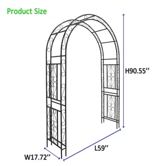 Lirago Black Metal Garden Arch-Galvanized Iron Trellis Rose Arch Outdoor Garden Decor with Gate Design 17.71"Dx90.55"Hx59.05"W image {5}
