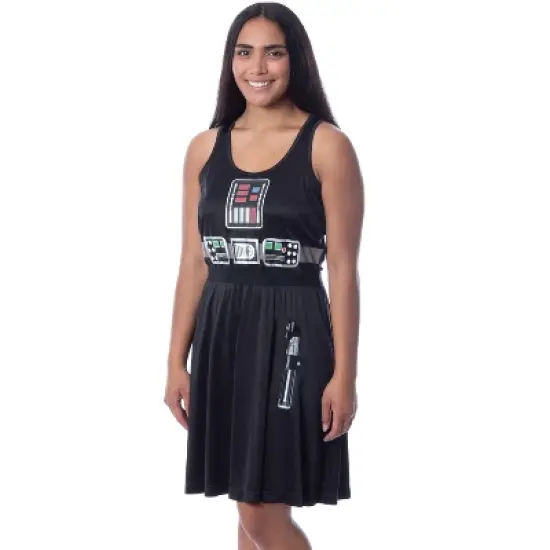 Star Wars Womens' Darth Vader Costume Fitted Nightgown Sleep Pajama Dress Black image {5}