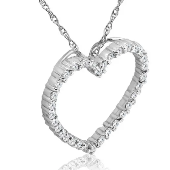 Pompeii3 10K White Gold 1/2ct Lab Created Diamond Heart Pendant 18" Necklace image {2}