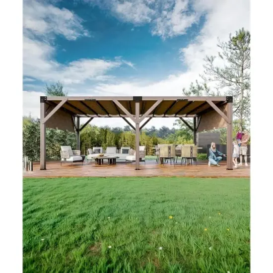 12 X 20 FT Wood Pergola, Retractable Shade Canopy, Outdoor Wood Pergola with Canopy, for Deck, Garden, Backyard image {5}