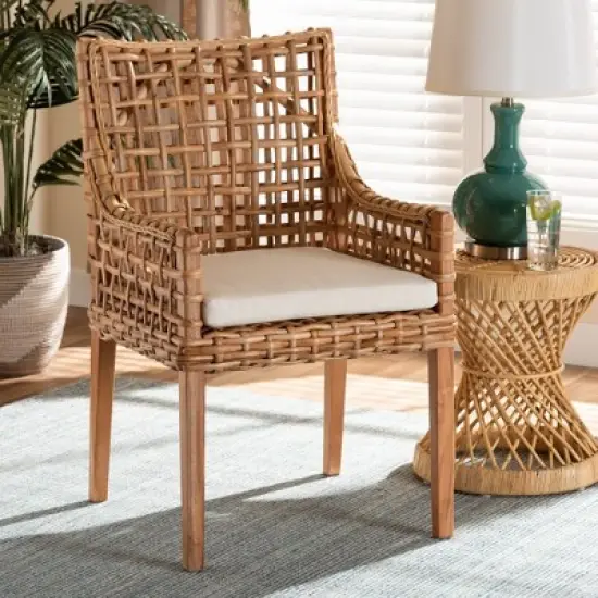 Saoka Wood and Rattan Armchair Natural Brown/White - bali & pari image {5}