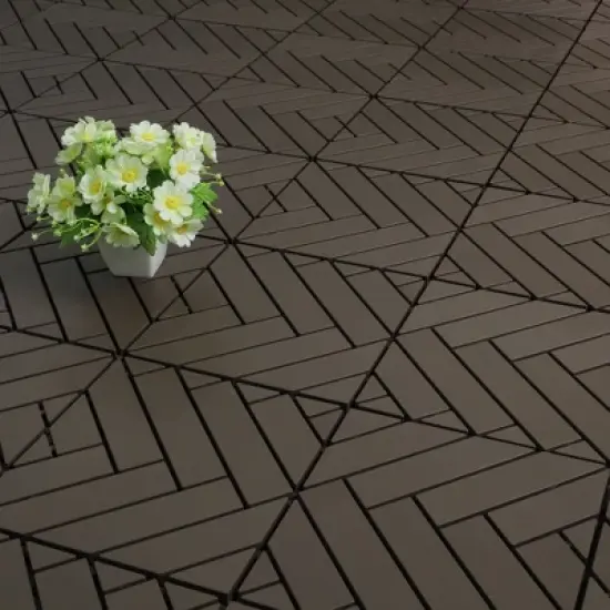 Courtyard Casual Plastic Deck Tiles - Herringbone Pattern Chocolate Color Pack of 9 image {1}