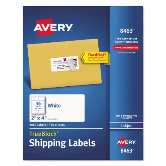 Avery Shipping Labels with TrueBlock Technology Inkjet 2 x 4 White 1000/Box 8463 image {9}