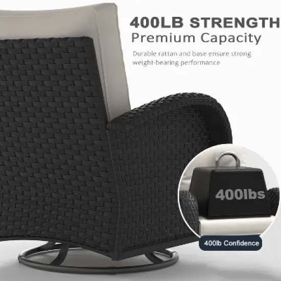 LayinSun Outdoor Patio Furniture Set, Black Rattan Wicker Sectional Swivel Rocker Chairs Sets image {5}