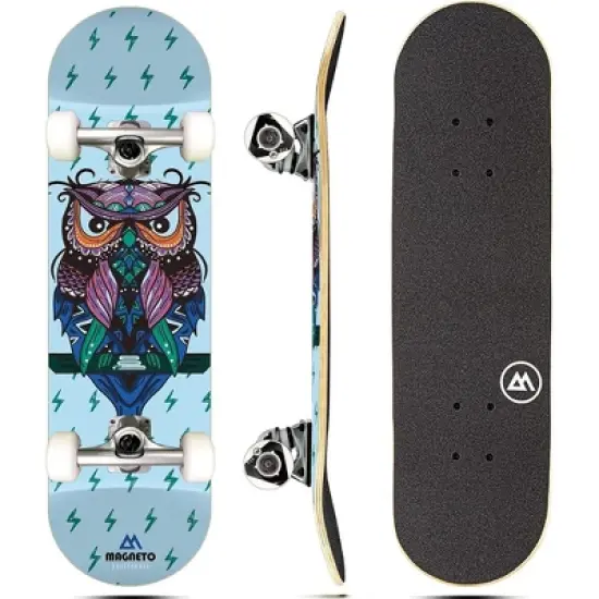 Magneto Skateboard | Maple Wood | ABEC 5 Bearings | Double Kick Concave Deck | For Beginners, Teens & Adults (Wise Owl Blue) image {8}