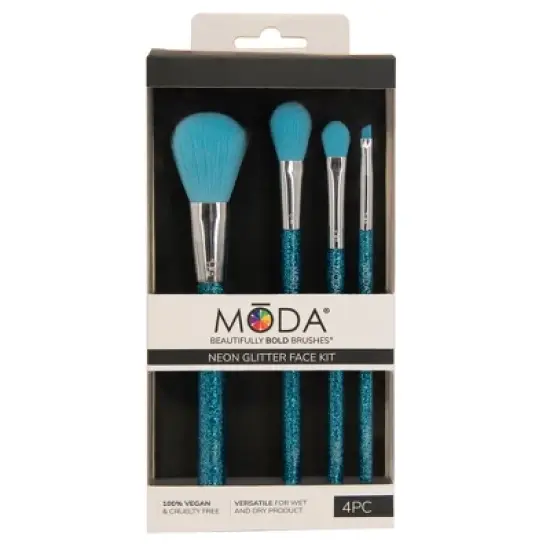 MODA Brush Neon Blue Glitter Face Makeup Brush Kit - 4pc image {4}