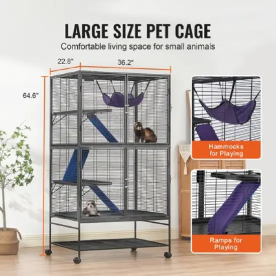 VEVOR 64.6" Rolling Metal Ferret Cage, Large 4-Tier Critter Nation Cage, Small Animal Cage with Ramps & Tray, Easy to Set up for Pet Rats, Hamster image {2}