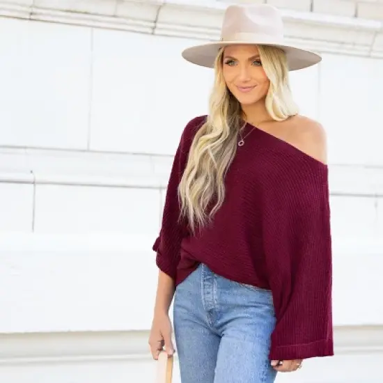 Women's Warm Hugs Rib One-Shoulder Sweaters - Cupshe image {3}