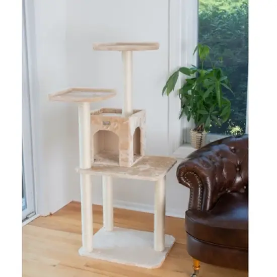 GleePet GP78571 57-Inch Real Wood Cat Tree With Two-Door House Condo image {2}