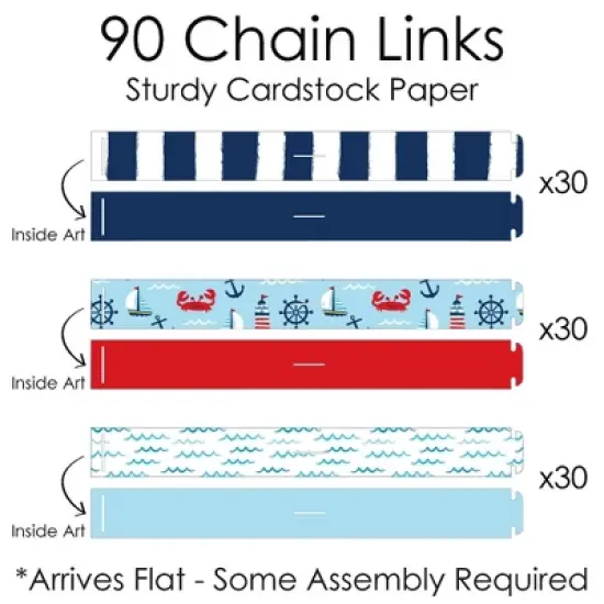Big Dot of Happiness Ahoy It's a Boy - 90 Chain Links and 30 Paper Tassels Decoration Kit - Nautical Baby Shower Paper Chains Garland - 21 feet image {4}