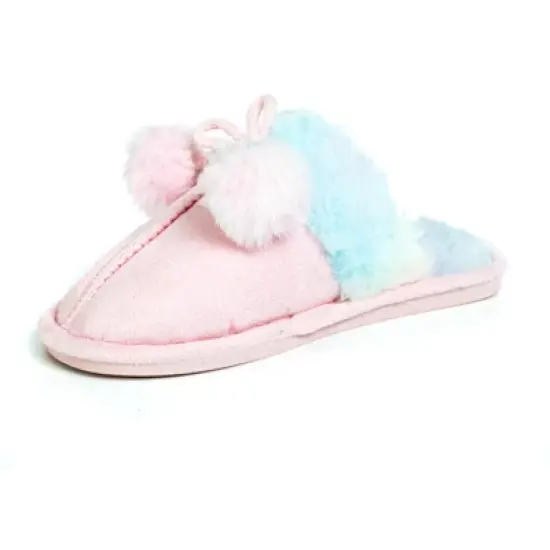 Limited Too Girl's House Slippers in Pink with Pom Poms and Colorful Fuzzy Footbed image {6}
