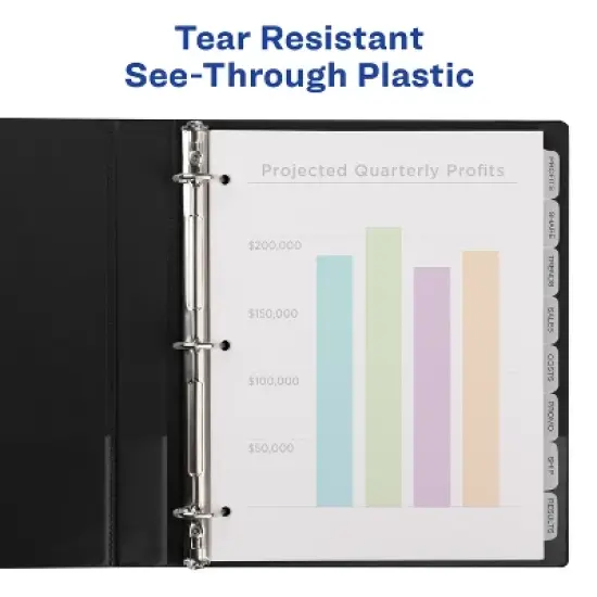 Avery 8 Tab Plastic Dividers for 3 Ring Binder, Easy Print & Apply Clear Label Strip, Index Maker Customizable Frosted White Tabs, 1 Set (11450) image {6}