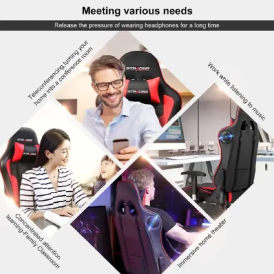 GTRACING Gaming Chair with Bluetooth Speakers High Back PU Office Chair Red image {4}