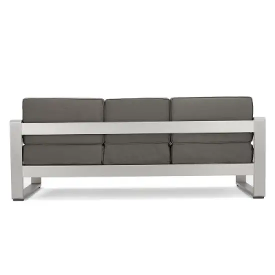 GDFStudio Ava Outdoor Aluminum and Glass 6 Seater Sofa Chat Set with Cushions, Silver/Gray image {5}