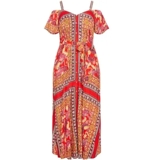 Women's Plus Size Zoey Cold Shoulder Maxi Dress - rose scarf | AVENUE image {2}