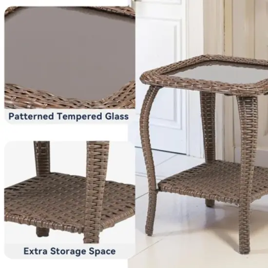 Buenhomino 3-Piece Patio Set, Wicker Swivel Glider Chairs & Side Table, Weather-Resistant with Cushions for Porch, Deck, or Balcony image {4}