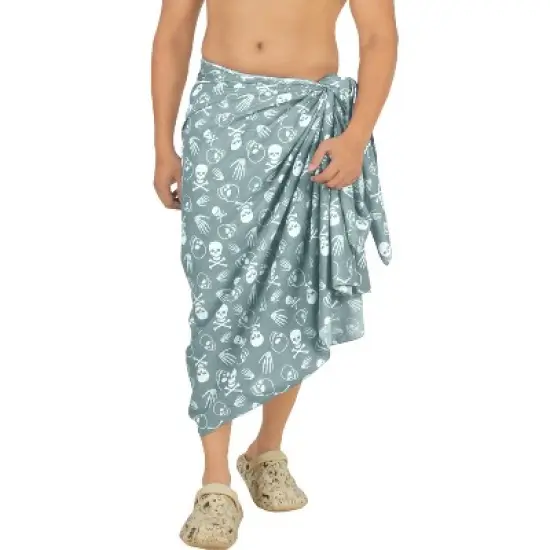 HAPPY BAY Men's Pareo Cotton Linen Effect Halloween Costumes Scary Pumpkin Swimwear Cover Up Beach Wrap Summer Sarong One Size Gray, Skull image {3}
